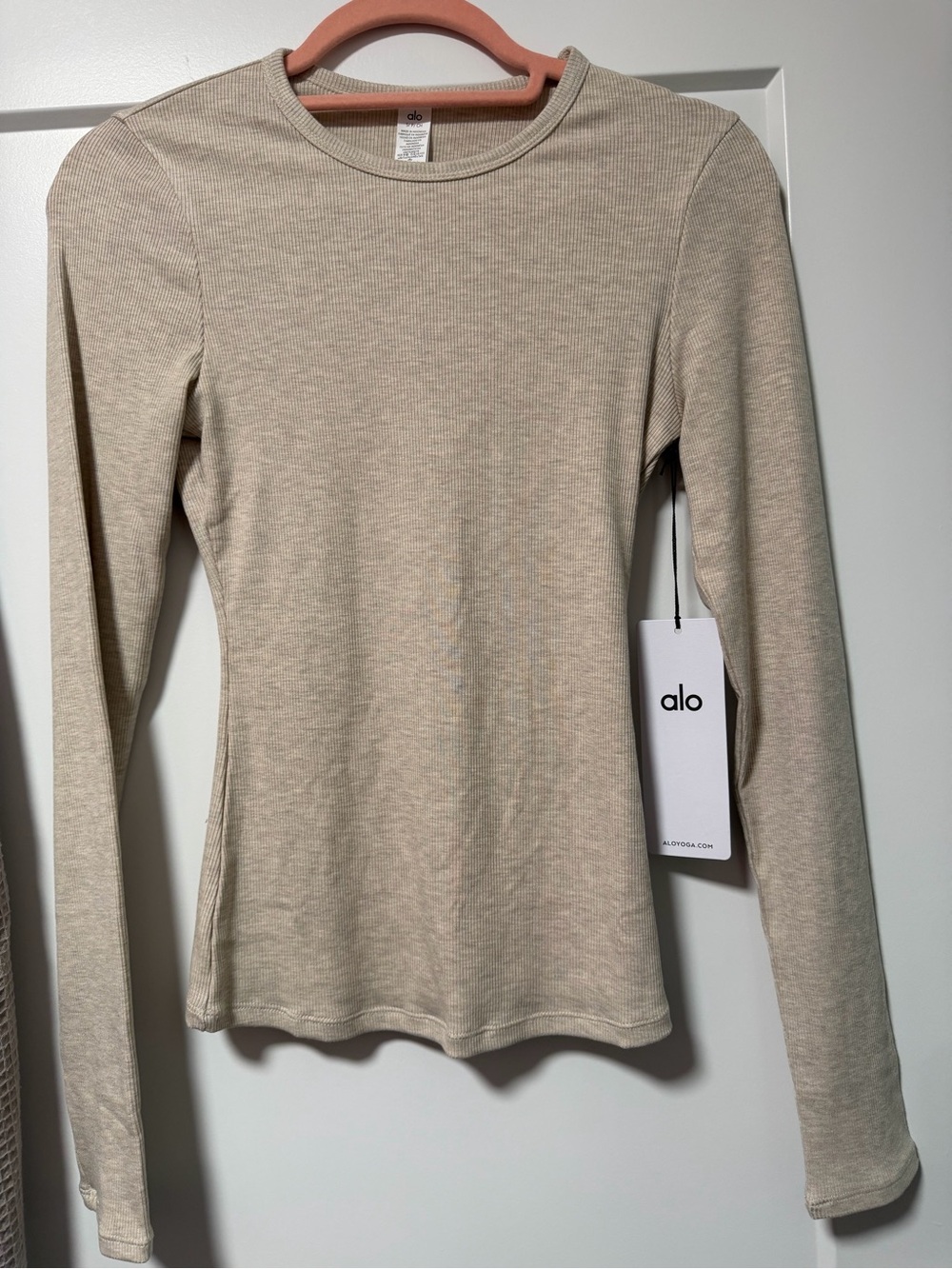 ALO Yoga Long Sleeve Ribbed Tee in Light Beige